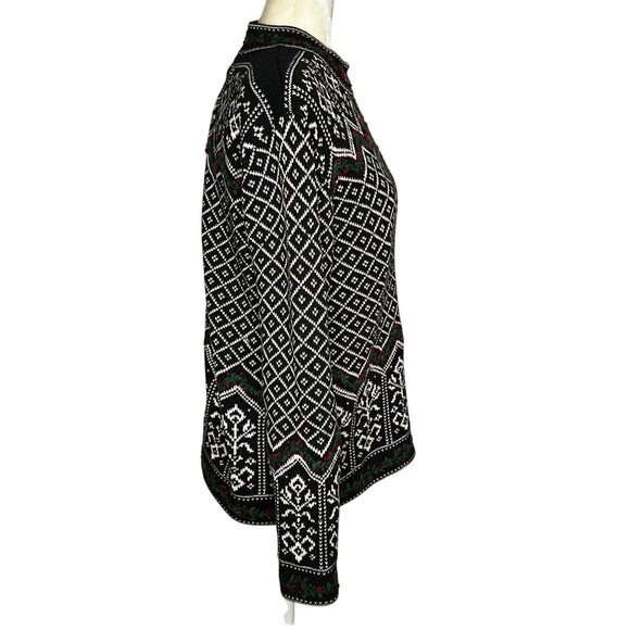 Vintage 90s Talbots Fair Isle Nordic Sweater Black White Small - Picture 4 of 12